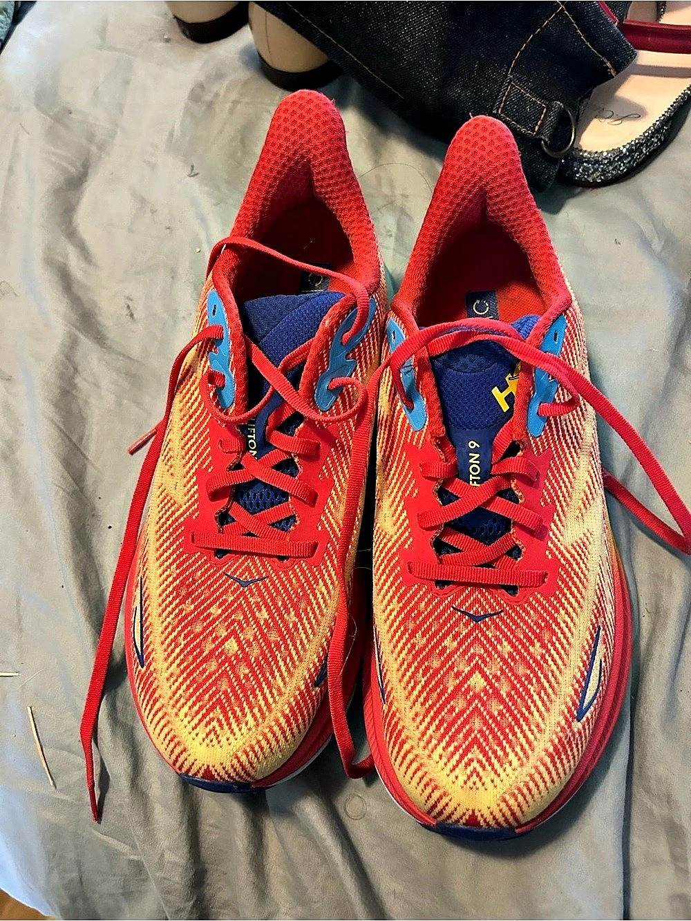Hoka Clifton 9 Athletic Shoes Red & Yellow